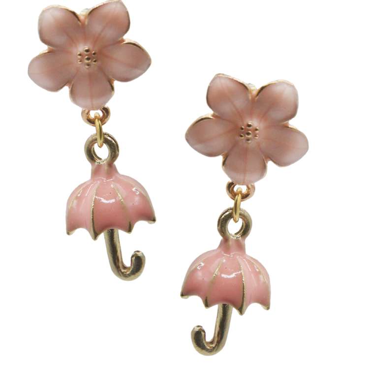 Enamel earrings with pink umbrella